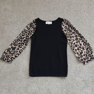 JB by Julie Brown Black Sweater with Animal Print Sleeves